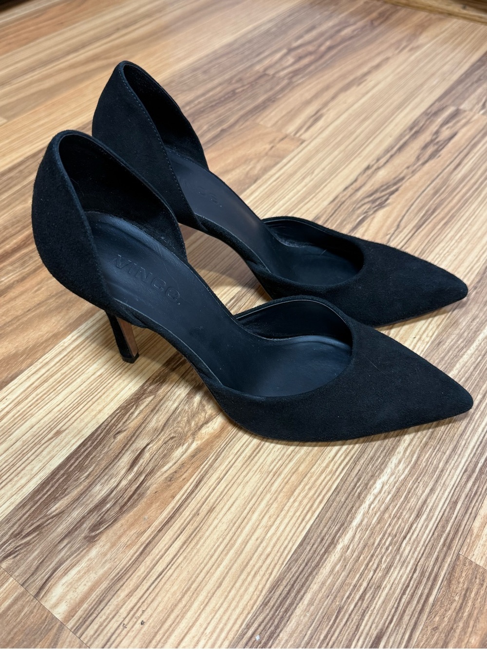 Vince Celeste Black Suede Pointed-Toe D'Orsay Heels, sz 7M